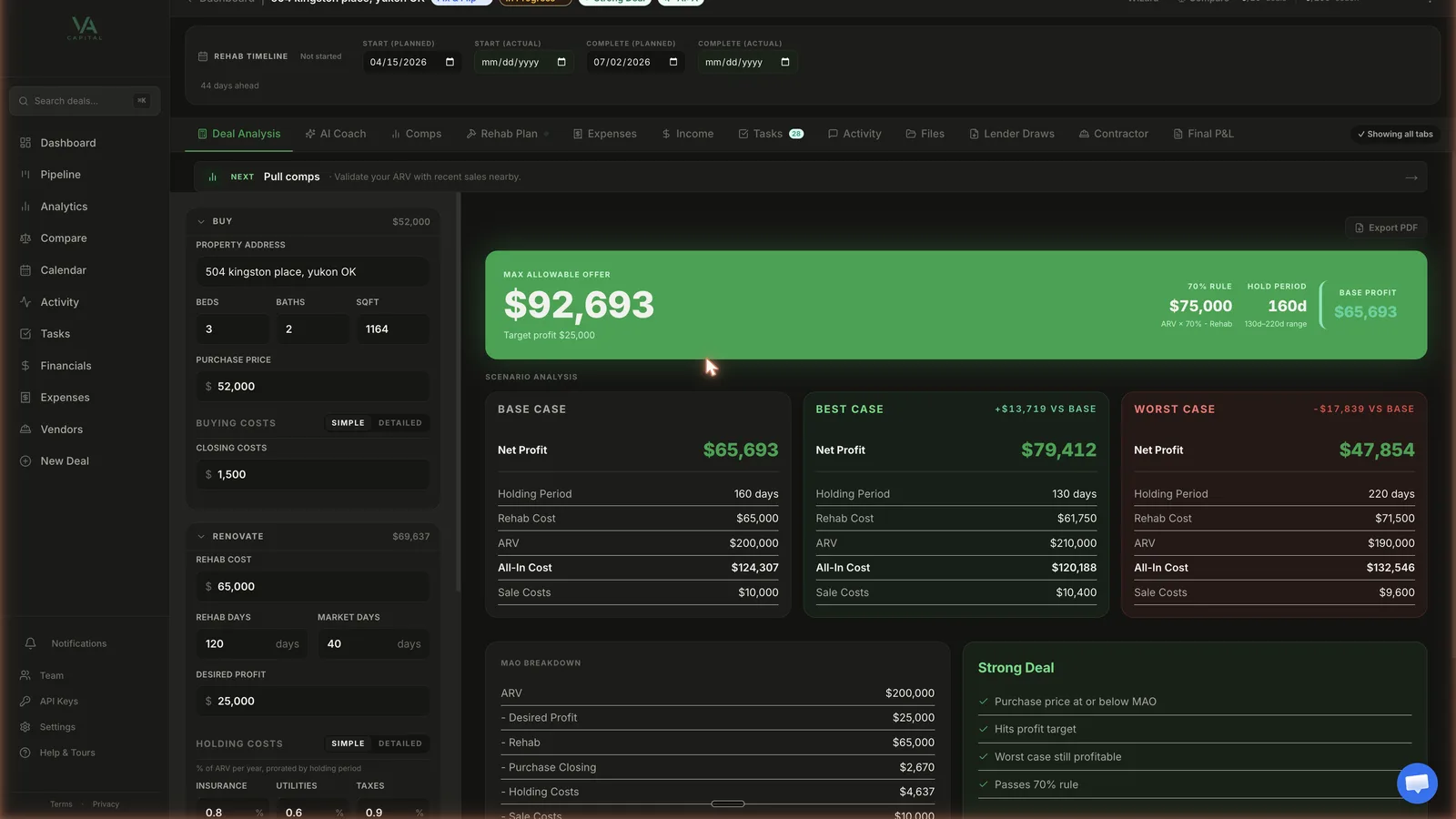 Value Add Calculator — real deal page